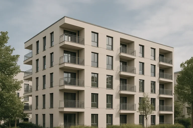 Immeuble résidentiel moderne sous la lumière du jour avec une ambiance paisible